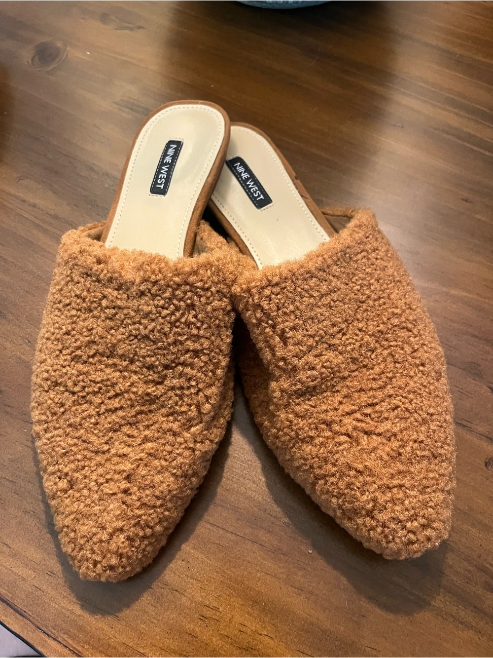 Nine West Women's Camel Sherpa Pointed-Toe Mules